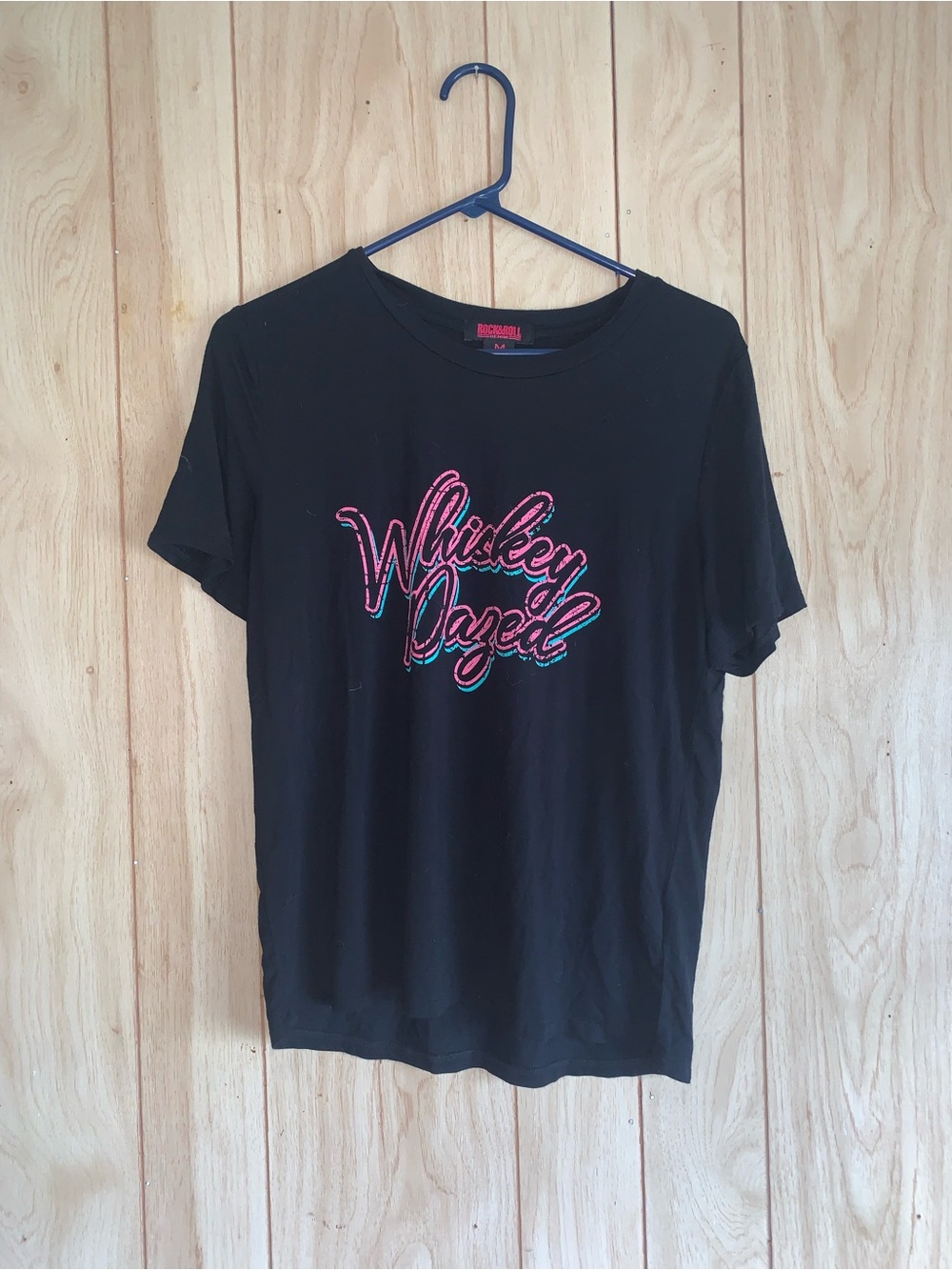 Rock & Roll Cowgirl Black "Whiskey Dazed" Graphic Tee with Pink & Teal Script